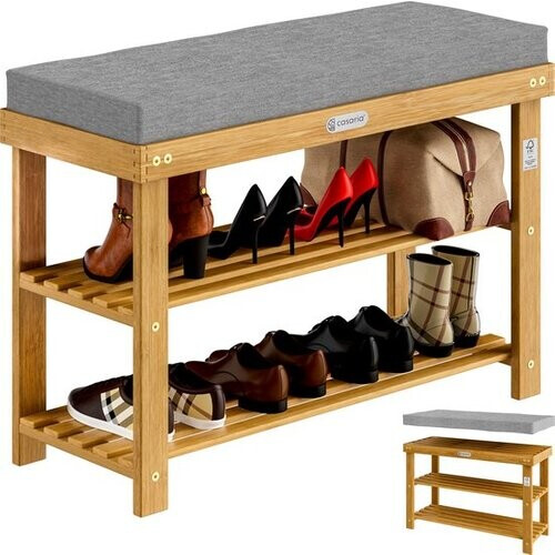 Tweedekans CASARIA Schoenenrek Acaciahout - 5cm Afneembaar Kussen - 70x33x48cm Tweedehands