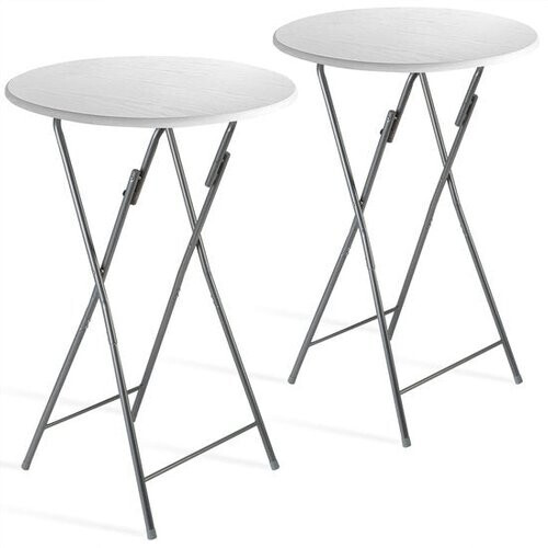 Tweedekans CASARIA Statafel Set van 2 - Inklapbaar houtlook 110cm Ø60cm - Wit Tweedehands