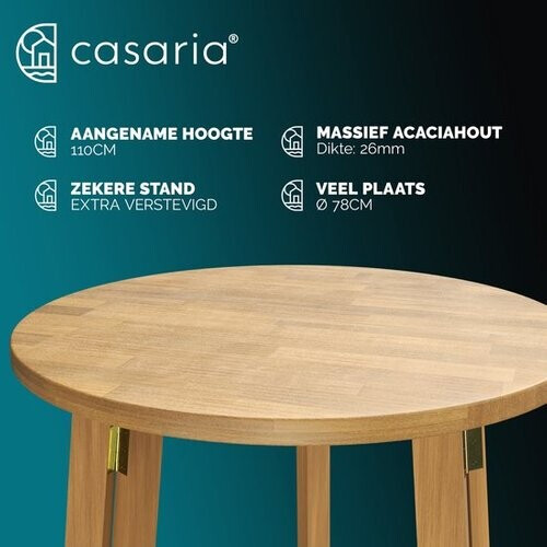 Tweedekans Casaria Statafel \u2013 Acaciahout Inklapbaar 110cm Hoog \u2013 Rond \u00d880 cm Tweedehands