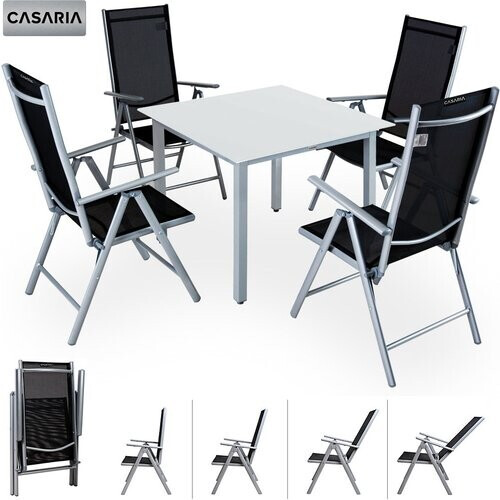 Tweedekans Casaria Tuinset Bern \u2013 4 Stoelen & 1 Tafel Aluminium - Zilver Tweedehands