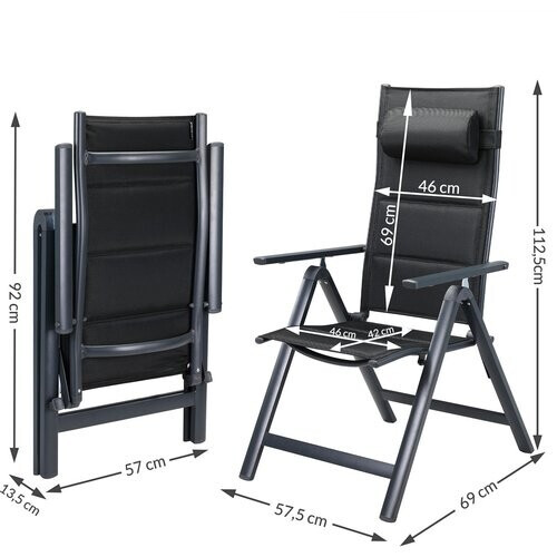 Tweedekans Casaria Tuinstoel Set van 2 - Aluminium Inklapbaar 7 Standen - Antraciet Tweedehands