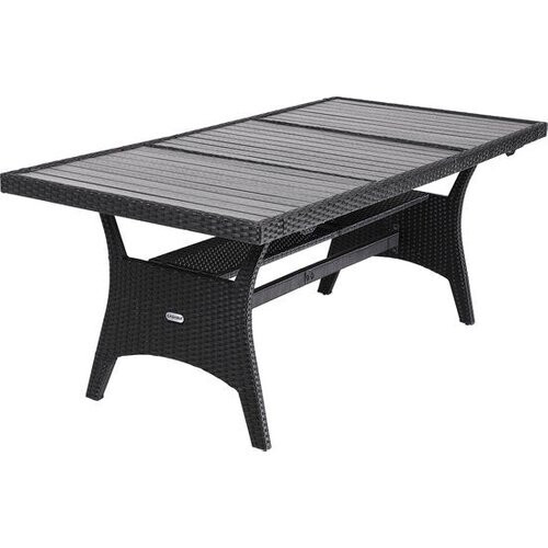 Tweedekans Casaria Tuintafel – Polyrattan & WPC Tafelblad – Verstelbare Poten – 190 x 90 x 75 cm – Zwart Tweedehands