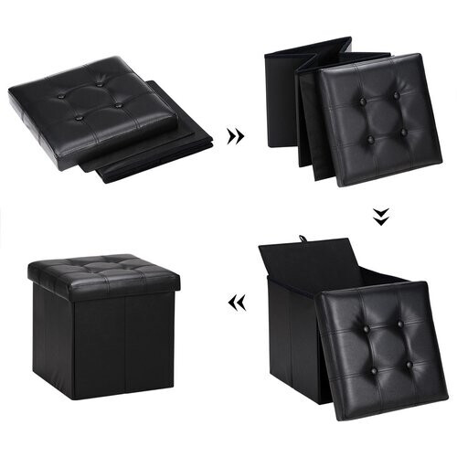 Tweedekans Casaria Zitbank met Opbergruimte - 38x38x38cm 40L Kunstleer – Zwart Tweedehands