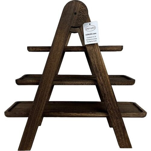 Tweedekans Ceruzo Etagere Plataan Hout - 3 Lagen - Hoogte 42 cm - Lichtgewicht - Serveertoren - Borrelplank - High Tea Tweedehands