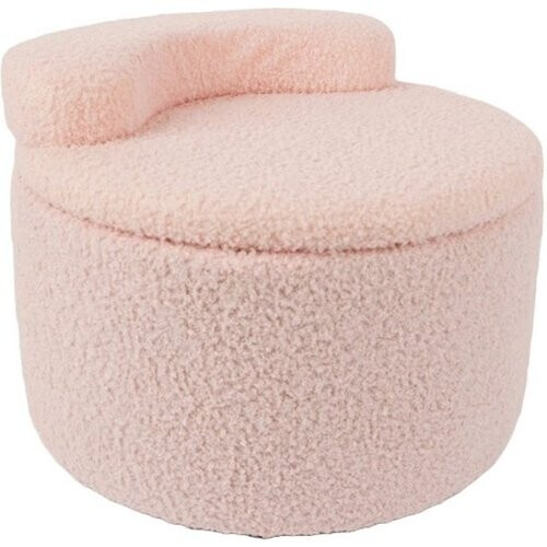 Tweedekans Ceruzo Kinderpoef – Roze Opbergstoel – Teddy Boucle– Zachte rugsteun- Ø 35 -H28 cm Tweedehands