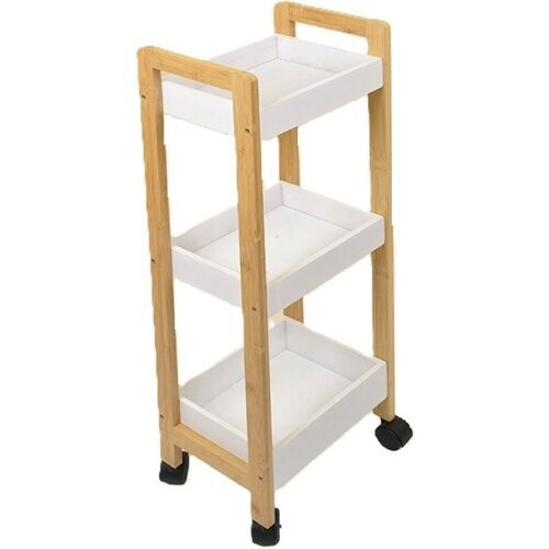 Tweedekans Ceruzo Opbergtrolley - Verrijdbaar Keukenrek - 3 etages-Bamboe en MDF -incl. wielen 29x20xH80 cm Tweedehands