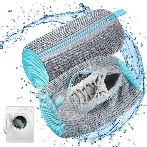 Tweedekans CNMTCCO - 2 stuks schoenwasmachinetas, Waszakken voor de Wasmachine met Ritssluiting, pluche schoenenwaszak,360° reiniging van de tas,multifunctionele bescherming voor sportschoenen - tennisschoenen -grijs Tweedehands