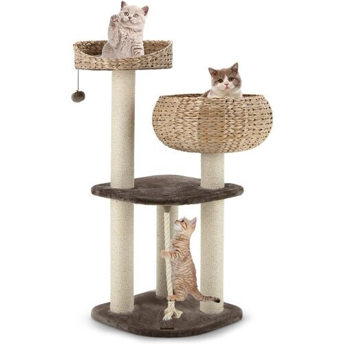 Tweedekans Coast 104 cm Cat Tree gemaakt van hout met bedden en speelgoedbal en sisal gewikkelde kolommen Tweedehands