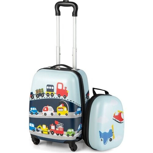 Tweedekans Coast 2-Delige Handbagageset - Hard Case Rolkoffer en Rugzak - Blauw Tweedehands