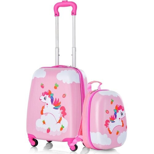 Tweedekans Coast 2-Delige Kinderkoffer + Rugzak Kindertrolley - Harde schaal Roze Tweedehands