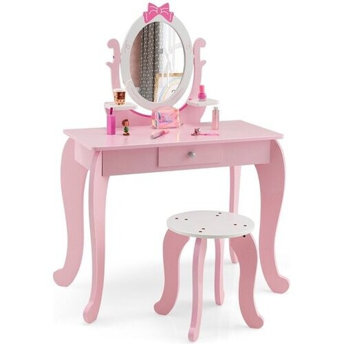 Tweedekans Coast 2-in-1 Kaptafel set - Hout - Met Kruk en Spiegel - 3-7 jaar - Roze Tweedehands