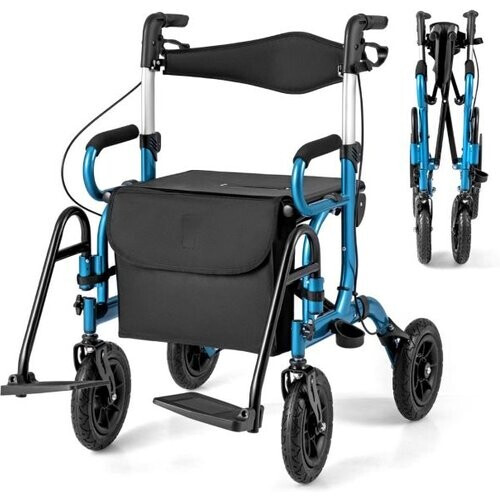Tweedekans Coast 2-In-1 Rollator - Loophulp - Verstelbaar - Met Tas - Zwart/Blauw Tweedehands