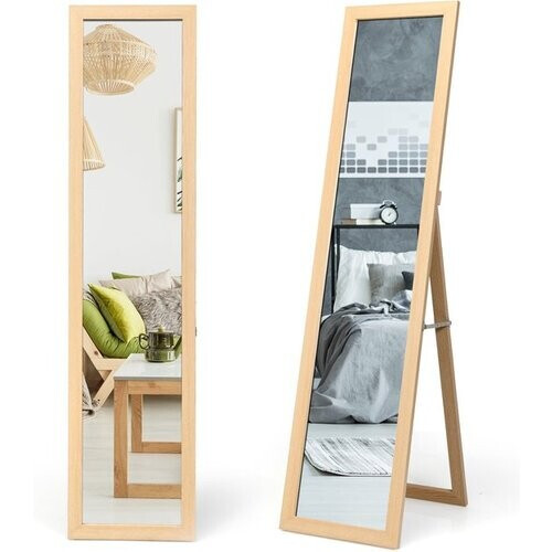 Tweedekans Coast 2 in 1 volle spiegel staande spiegel en wandspiegel met houten frame 37 x 155 cm natuur Tweedehands