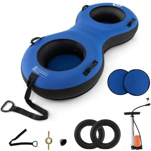 Tweedekans Coast 2-Zits 200 cm Sneeuwslee - Hoogwaardige Rubberen Binnenband Stijve Basis Trekband Opblaaspomp voor Kinderen Volwassenen - Blauw Tweedehands