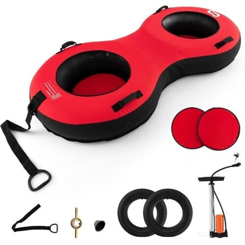 Tweedekans Coast 2-Zits 200 cm Sneeuwslee - Hoogwaardige Rubberen Binnenband Stijve Basis Trekband Opblaaspomp voor Kinderen Volwassenen - Rood Tweedehands