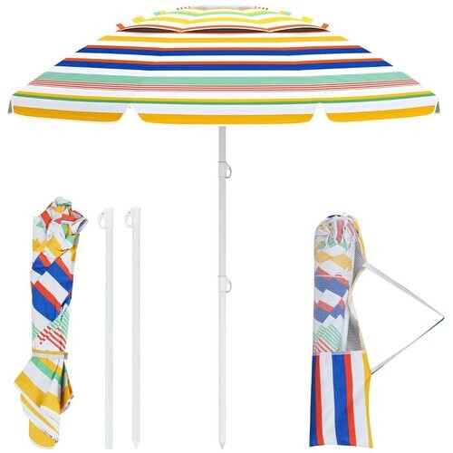 Tweedekans Coast 200 cm Draagbare Strandparasol Multicolor met Drukknop Kantelmechanisme en Zandanker voor Buiten Tweedehands