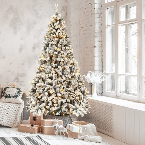 Tweedekans Coast 225 cm kunstmatige kerstboom met sneeuw en warme witte led -lichten kerstboom PVC naalden Tweedehands