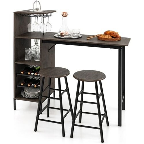 Tweedekans Coast 3-delige Beardic & Stoelset eettafel ingesteld in tegenhoogte Bruin Tweedehands