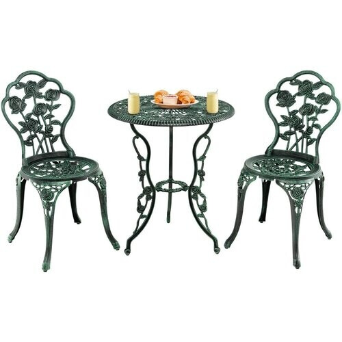 Tweedekans Coast 3-delige Bistroset Gietaluminium - 2 Stoelen 1 Tafel - groen Tweedehands