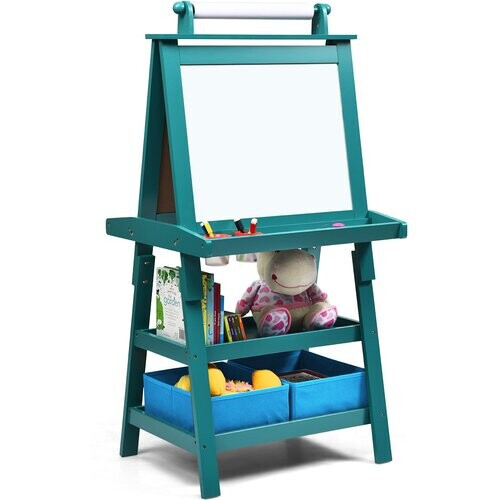 Tweedekans Coast 3 in 1 Ezel Voor Kinderen Dubbelzijdig Whiteboard & Krijtbord - 59 x 50 x 117 cm - Blauw Tweedehands