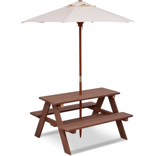 Tweedekans Coast 3-in-1 Kinderpicknicktafel met Parasol - 89 x 79 x 50 cm - Walnoot Tweedehands