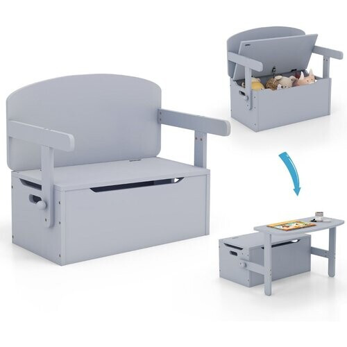 Tweedekans coast 3 in 1 Kindertafel met Bank – Kinderzitgroep van Hout met Opbergruimte & Deken – 60 x 34 x 57 cm – Grijs Tweedehands