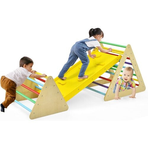 Tweedekans Coast 3-in-1 Klimspeelgoedset voor Peuters – Kleurrijk – Grote driehoeksladder 79,5x59,5x70 cm, Kleine driehoeksladder 59,5x51x45 cm, Klimhelling 110x48x7,5 cm Tweedehands