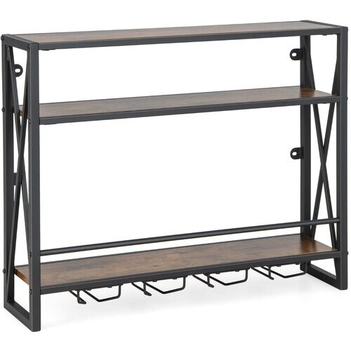 Tweedekans Coast 3 Level Wall Wine Plank gemaakt van metaal met glazen houder industrieel ontwerp rustiek bruin Tweedehands