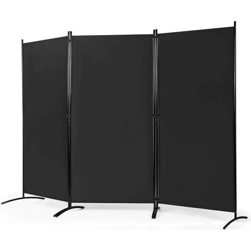 Tweedekans Coast 3 Panelen Roomdivider - Inklapbaar - 260 x 183 cm - Zwart - Polyester/Staal Tweedehands