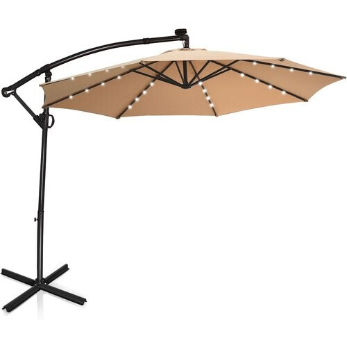 Tweedekans Coast 300 cm Beige Vrijhangende Parasol met LED-verlichting en Afstandsbediening – Zonnepaneel, Kantelbaar en 360° Draaibaar Tweedehands