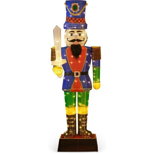 Tweedekans Coast 3D Notenkraker Soldaat Kerstdecoratie 184 cm – met Hoed en Zwaard – 110 LED Lampjes – Waterdicht – Rood/Wit/Goud Tweedehands