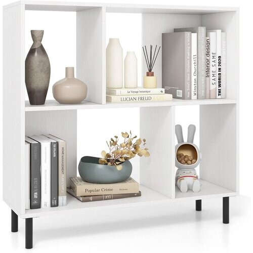 Tweedekans Coast 4-Cube Boekenkast 90 x 30 x 90 cm Wit – 2-Niveau Plank met Metalen Poten voor Kantoor en Thuis Tweedehands