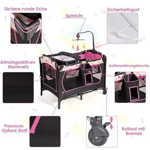 Tweedekans Coast 4-in-1 Babybed – Opvouwbaar Reisbed, Zijbed & Playpen – Zwart/Roze Tweedehands