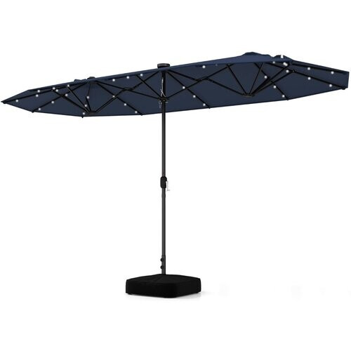 Tweedekans Coast 400 x 200 cm Dubbele Tuinparasol Donkerblauw met LED op Zonne-Energie, Zwengel en Stevige Kruisvoet Tweedehands
