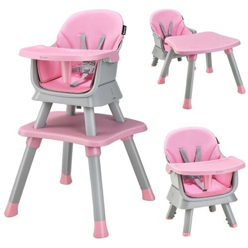 Tweedekans Coast 6-in-1 Baby High stoel Hoge stoel & eetstoel & leertafel & Building Stone Table 58 x 58 x 98 cm roze Tweedehands