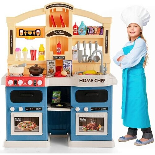 Tweedekans Coast 69-Delige Speelgoedkeuken - Met Verlichting en Muziek - 64,5 x 24 x 83 cm - Blauw Tweedehands