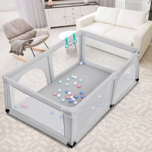 Tweedekans Coast - Babybox met 50 speelballen Box met ademend net & ritssluiting - Kruiprooster met 2 deuren - Boxtent voor baby's en kinderen - 206 x 185,5 cm - Grijs Tweedehands