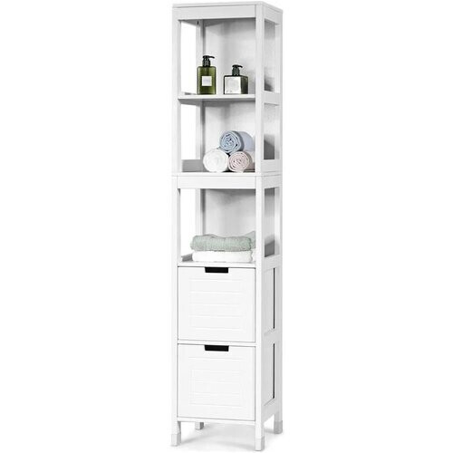 Tweedekans Coast badkamer hoge kast badkamer kast badkamer kast met 2 laden houten wit 30 x 30 x 144,5 cm Tweedehands