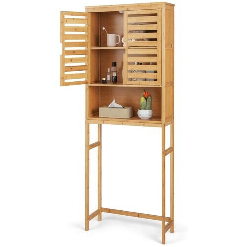Tweedekans Coast Badkamerkast boven het toilet - hoge bamboe opbergkast met 2 deuren - ruimtebesparend - natuurlijk - 62 x 23 x 170 cm Tweedehands