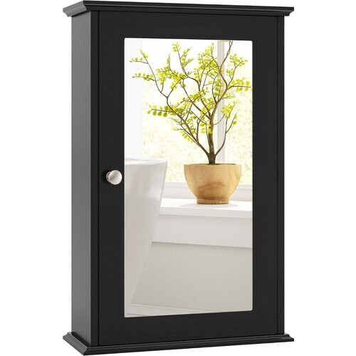 Tweedekans Coast Badkamerkast met Spiegel Zwart – 34 x 15 x 53 cm – Wandkast met Omkeerbare Deur Tweedehands