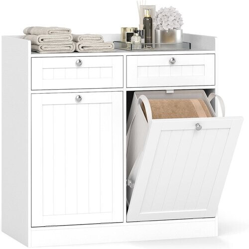 Tweedekans Coast Badkamerkast met Wasmand Wit – 79 x 40 x 80 cm – Met 2 Deuren en 2 Waszakken Tweedehands