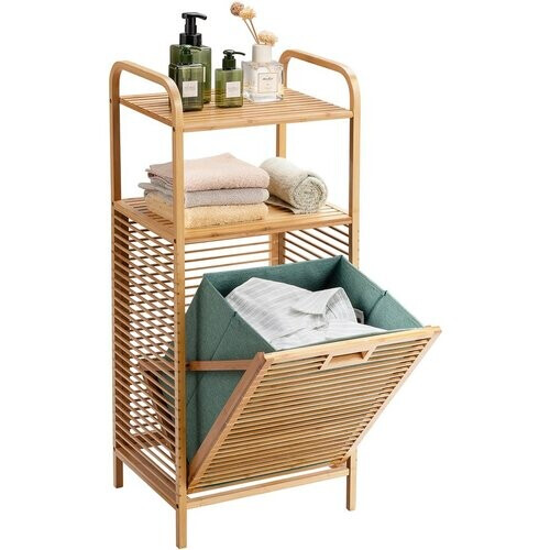 Tweedekans Coast Badkamermeubel 40,5 x 33 x 95,5 cm - Schommelwasmand - 2 Opbergplanken - Bamboe/Canvas Tweedehands