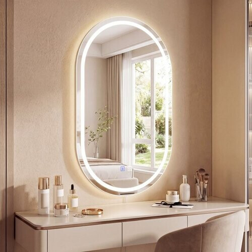 Tweedekans Coast Badkamerspiegel met LED-verlichting - ovalen wandspiegel - antibeslagfunctie - zilver 50 x 80 cm Tweedehands