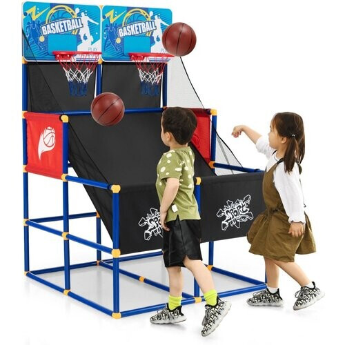 Tweedekans Coast Basketbalspel Arcade - Met 2 Ringen - 4 Basketballen - 90 x 90 x 140cm - Zwart/Blauw/Rood Tweedehands