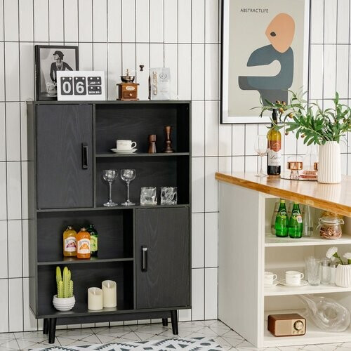 Tweedekans Coast Boekenkast – 4 Open Planken & 2 Deuren – 80 x 24 x 120 cm – Zwart Tweedehands