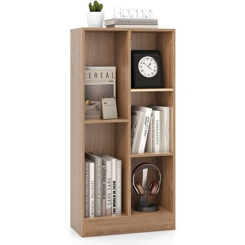 Tweedekans Coast Boekenkast 50x24x104 cm – 5 Vakken Staand Opbergrek Natuurlijk – Houten Kubusrek voor Woonkamer, Slaapkamer en Kantoor Tweedehands