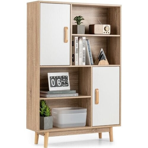Tweedekans Coast Boekenkast met deuren - 80 x 24 x 120 cm - Wit/ Hout Tweedehands