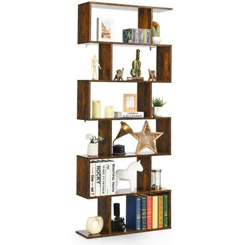 Tweedekans Coast Boekenkast – S-vormig & 6 Vakken – 80 x 23 x 191 cm – Bruin Tweedehands