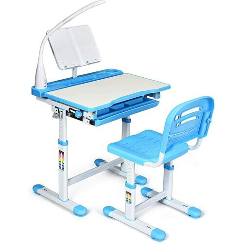 Tweedekans Coast Children's Desk Kantelbare studentendesk met lamp en stoel kleur blauw Tweedehands