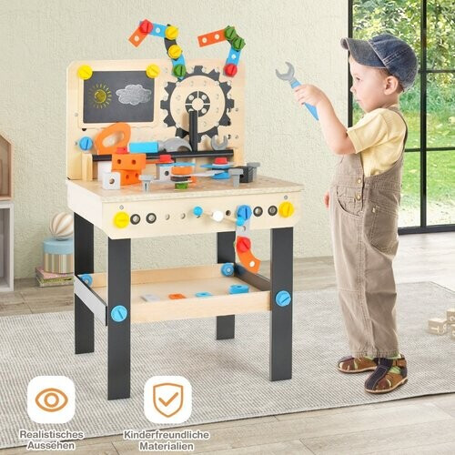 Tweedekans Coast Children's Toolbank gemaakt van hout met tafel- en hangende gereedschapstandaard en accessoires Tweedehands